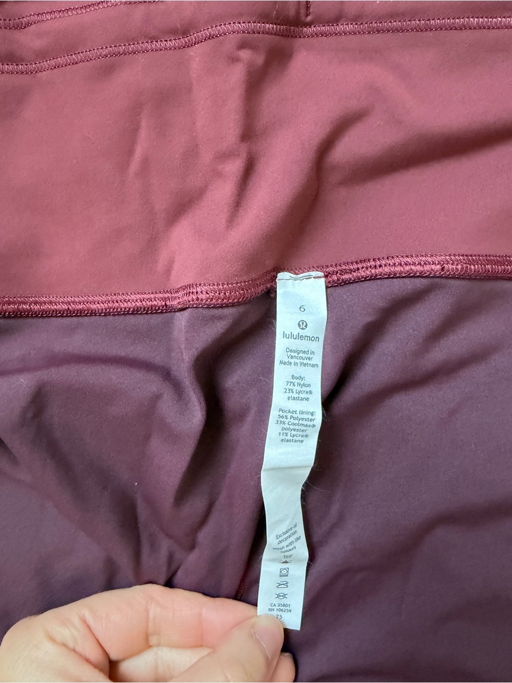 Lululemon leggings in smoky red